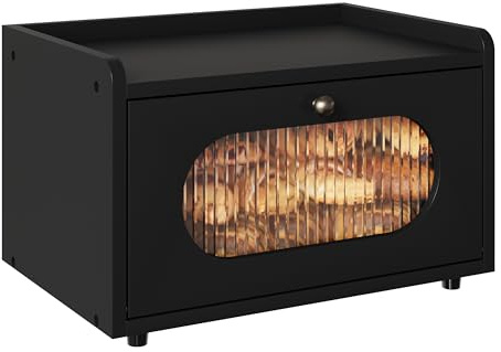 Alpeir Panera de madera para encimera de cocina, caja de pan apilable de esquina, contenedor de almacenamiento de pan de una sola capa con ventana acrílica, organizador de encimera de cocina para