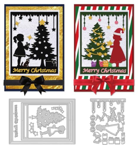 DELORIGIN Weihnachtsbaum Stanzformen Für Die Kartenherstellung Kohlenstoffstahl Wishing Women Stanzformen Rahmen Stanzschablonen Neuheiten Für Weihnachten Handwerk Geburtstag Geschenk Dekor Foto