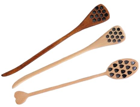 Bafnsiji 3 Pezzi di agitatore di Miele in Legno, Cucchiaio di Miele con Manico Lungo, Cucchiaio di miscelazione, agitatori di Miele per tè, cucchiai di Miele scolpiti in Legno