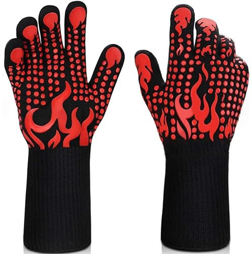 BBQ Gloves, Silicone Non-Slip Oven Gloves, 800 ℃/1472℉ Heat Resistant Grilling Gloves Long Kitchen Gloves for Barbecue, Cooking, Baking, Cutting