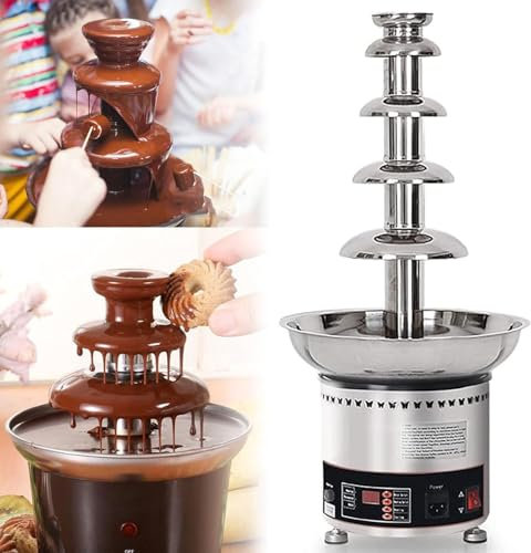 RayGenius Fuente De Chocolate, Cascada De Fondue De Chocolate De Acero Inoxidable con Control De Temperatura, Crisol De Salsa Queso, Salsa Barbacoa, Fruta。,5Layers