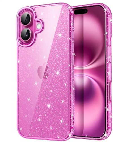 JETech Glitzer Hülle für iPhone 16, Rosa | Glitzerndes Design, Stoßschutz, Transparente Rückseite, Stilvoller Look