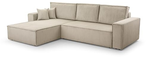 FurniShop24 Ecksofa mit Schlaffunktion und Bettkasten - Eckcouch L-förmige zum Wohnzimmer, Klappsofa - Schlafcouch Minimalistisches Design, Schlafsofa Mango L: Beige, Ecksofa Links