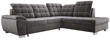 Stylvolles Freistehendes Ecksofa LOTTA In SALVADOR Stoff, Ideal Für Familien, Mit Praktischem Bettkasten Und Hochwertiger Verarbeitung, 258x212cm, Anordnung auf der Rechten Seite, Farbe: DUNKELGRAU