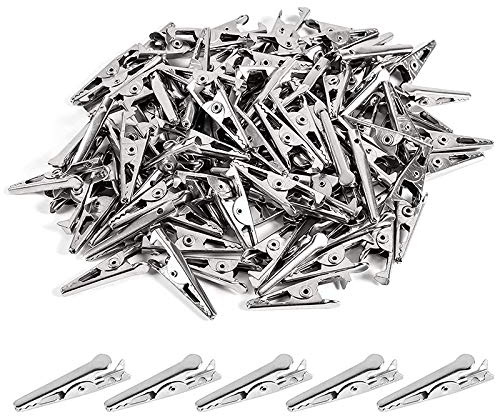Xuzxinze 100PCS 1.06IN / 27mm Mini Metal Alligator Clips, Crocodile Clamps Silver Tone Plated Line Spring Clamps.
