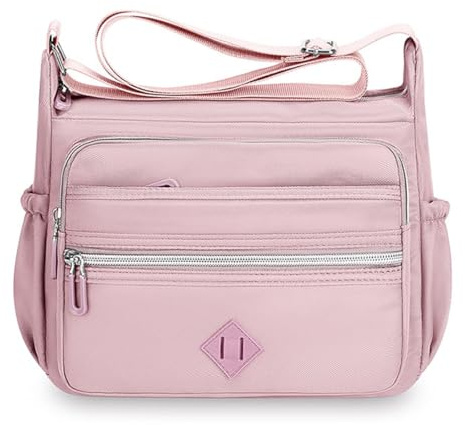 GOUNNU Sac Bandouliere Femme Casual Nylon Imperméable Sac à Main avec Bandoulière Réglable Sacs à Bandoulière Multi Poches Moyen Pour Le Shopping,Multifonctionnel Sac Besace (Rose Violet)