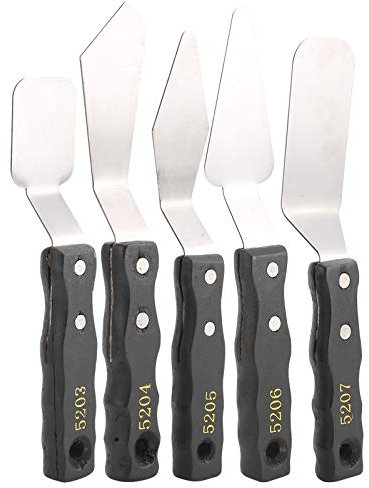 Juego de Cuchillos para Pintura Acrílica Al óleo, de Madera Negra de Acero Inoxidable, 5 Piezas para Artistas Profesionales, Técnicas de Extensión y Rayado