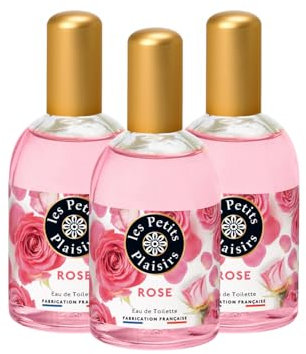 Les Petits Plaisirs - Lot de 3 - Eau de toilette Rose. Eau de toilette femme, Délicate & Florale. Coffret cadeau. Made in France. 110ml