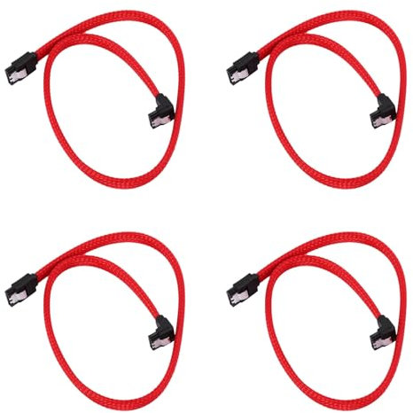 4 Piezas 50cm 3.0 III Sata3 Cable de Datos de 7 Cables Ssd 6Gb/S de ÁNgulo Recto Cable de Datos de Disco Duro HDD con de Nylon (Rojo)