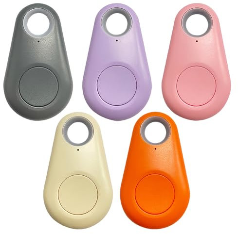 LEKEFETO Juego de 5 localizadores de llaves Bluetooth con alarma de 80 – 90 dB, buscador de objetos para bicicletas, mascotas, maletas, batería CR2032, multicolor, compatible con iOS/Android