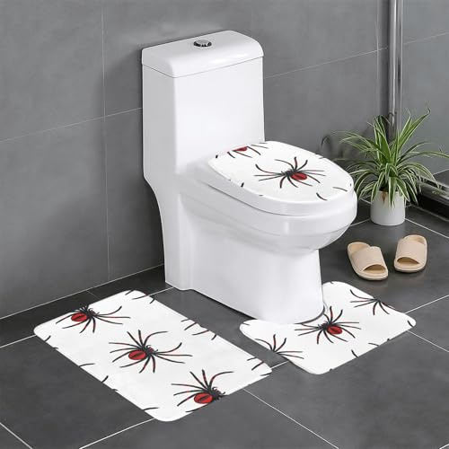 YYHHAOFA Lot de 3 tapis de sol brodés motif araignée pour salle de bain, tapis de douche, antidérapant, séchage rapide