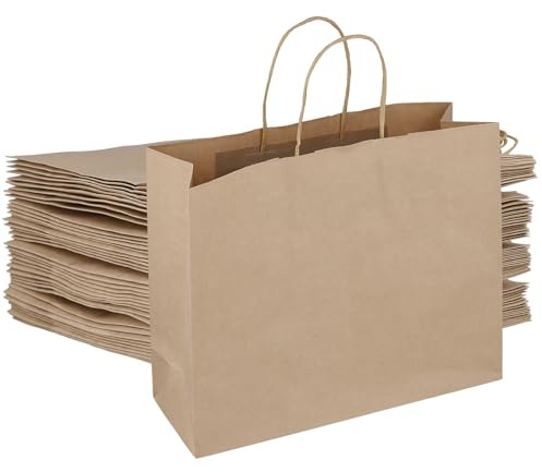 MAHIONG 40 st stora papperspåsar, kraftpresentpåsar med handtag, 32 x 11 x 25 cm brun papperspåse, festväska för shopping, fest, bröllop födelsedagsfirande