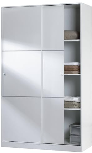 Miroytengo Armario Dormitorio Estilo Moderno en Blanco Brillo con 2 Puertas Correderas y Organizadores Internos 120x200 cm