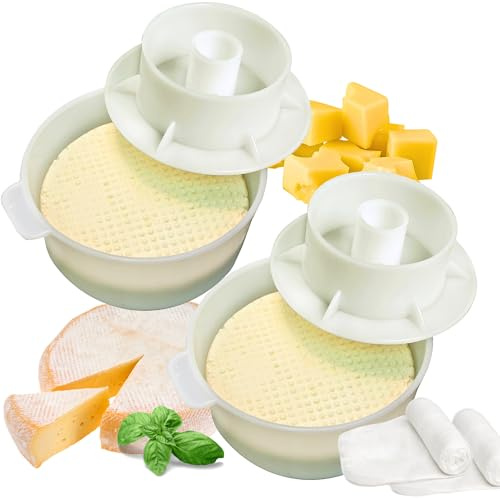 Lot de 2 moules à fromage 1,2 l avec piston et gaze de coton, panier à fromages, kit de fromagerie