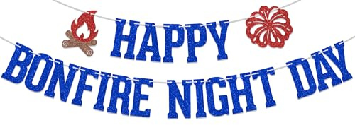 Happy Bonfire Night Day Banner Fireworks Night Party Decoration Blue Glitter