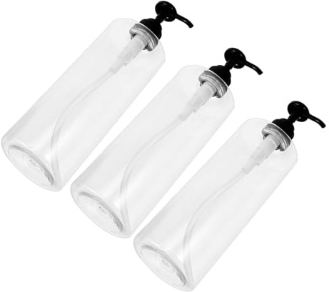 FIXOSHEE 3PCS Transparent Refillable Press Pump Bottles with Black Head Plastic Round Shoulder Containers for Shower Gel Shampoo Body Lotion Hand Soap Portable for Home and Travel