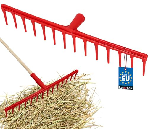 KOTARBAU® Heurechen - 54 cm - ohne Stiel - Extra-Click - Laubrechen Kunststoff - 14 Zinken - Rechen für Garten - Laubbesen - Heuharke - Kunststoff - Rot