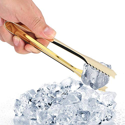YUMILI Pinzas para hielo de acero inoxidable 304, alicates para ensaladas, herramientas de barra de cubitos de hielo/cubitos de azúcar (dorado)
