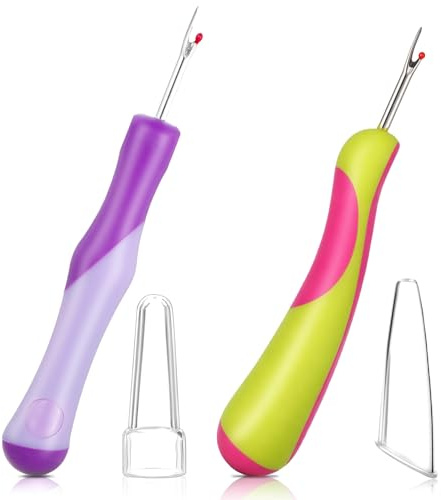 Jeffdad 2PCS Sewing Seam Ripper, Sewing Stitch Ripper, Thread Removers Stitch Rippers with Protective Cap Professional Thread Cutter for Embroidery Hand Sewing Crafting Cross Stitching Knitting