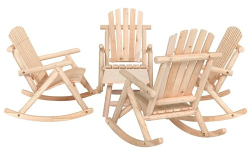 Holamys Salon de jardin 5 pièces en épicéa massif, 2 chaises à bascule, banc à bascule et table basse pour terrasse, balcon, extérieur, robuste, charge maximale de 110 kg