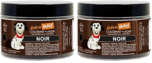 Déco Relief - Colorant Soluble Noir 20 g - Colorant Professionnel pour Confiserie à base de Chocolat, Pâtisserie (Lot de 2)
