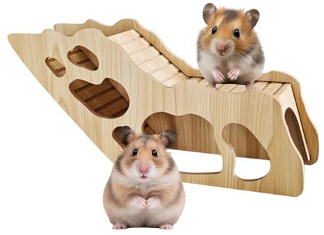 Hamsterklätterleksaker – gnagarstegehus, träbrotillbehör, lekplats för små husdjur, möbler för miniburar djur, interaktiv lekutrustning | Säker naturmaterialfunktion hamstermöss Ger