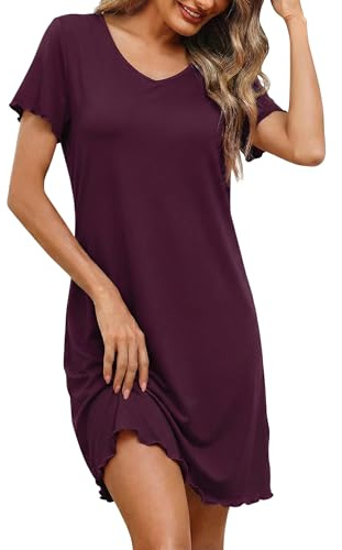 Demegimi Chemise de nuit à manches courtes en coton pour femme - Motif cœurs - Robe de nuit d'été - Taille S