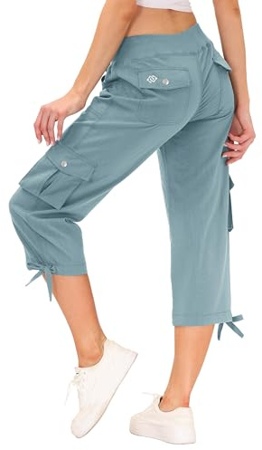 MoFiz Pantalon 3/4 Femme été Pantacourt Cargo de Randonnée Voyage Pantalon Capri de Mode avec 6 Poches