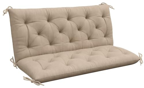 Outsunny Garden Bench Cushion 2 Seater with Ties 120x110x12cm Khaki