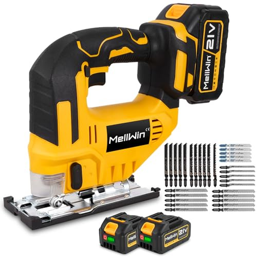 Sierra de calar de 750 W con 2 baterías, 800-3500 rpm, longitud de carrera de 26 mm, carrera pendular de 3 etapas, cortes a inglete de hasta 45°, Para madera, plástico y metal
