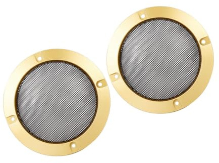 Aputoxz Lot de 2 grilles de protection en maille pour haut-parleur de voiture de 10,2 cm, métal doré et ABS, protection de caisson de basses à profil bas pour haut-parleurs audio de voiture
