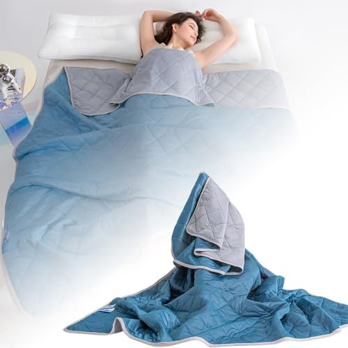 Generisch Kühlende Sommerdecke 150x200cm, Leichte Dünne Doppelseitig Kühldecke, Selbstkühlende Decke Sommer Cooling Blanket für Bett, Kühlfaser Steppbett, Sommerbettdecke，Meerblau：150X200CM