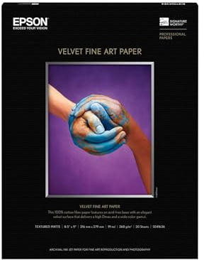 Epson S041636 Velvet Fine Art Papier, 21,6 x 27,9 cm, 20 Blatt