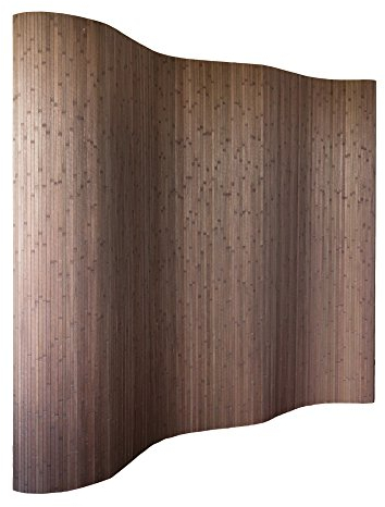 Homestyle4u Paravent Raumteiler Innen Bambus 200cm hoch Trennwand Dunkel Braun Matt Wellenform Rollbar Sichtschutz | Artikel 301