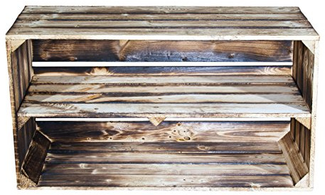Große Geflammte Holzkiste mit Mittelbrett 74,5x40,5x31cm