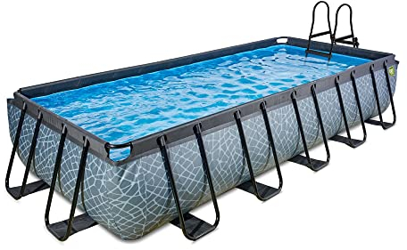 EXIT Toys Piscine Hors Sol Tubulaire Rectangulaire 540 x 250 x 100 cm avec Pompe à Filtre à Sable – pour Familles et Grands Jardins – Cadre en Acier Thermolaqué – Stone – Gris