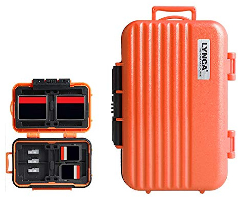 Estuche para Tarjeta de Memoria, LYNCA KH6 Funda para tarjetas de memoria con 24 ranuras para 8 tarjetas SD, 4 tarjetas CF, 12 tarjetas Micro SD/TF (Naranja)