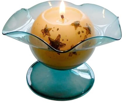 Kerzenhalter Glas Kugelkerze Teelichthalter Windlicht Seerose Kerzenständer Grün Handmade Mundgeblasen