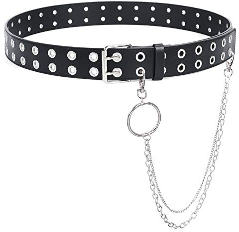 SUOSDEY Punk Gürtel Damen und Herre, Mode Doppelloch Ledergürtel Frauen für Hosen Kleid Jeansgürtel