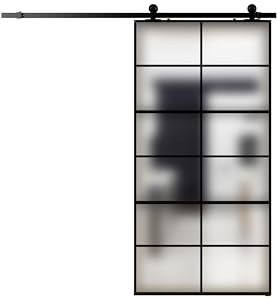 Schiebetür aus schwarzem Aluminium und Glas (Satiniert)