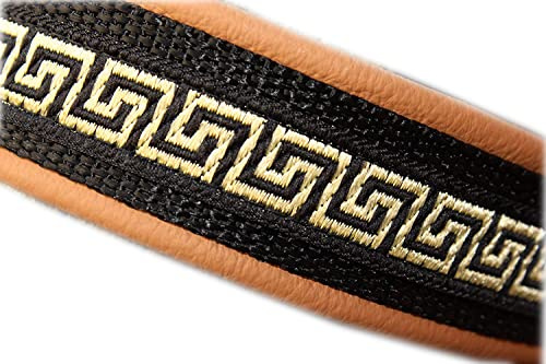 Hundehalsband Leder Schwarz Gold Braun Greek Key Klickverschluss Alu mit Gravur erhältlich