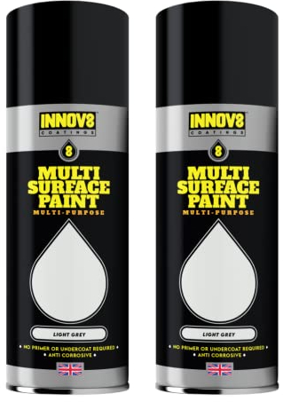INNOV8 COATINGS Matt MULTI SURFACE SPRAY PAINT 1 x 400ml – Use on Metal, Wood, Plastic, Ceramic & More – Interior & Exterior Projects – 3 in 1 Primer - Light Grey