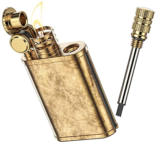 VVAY Vintage Messing Benzinfeuerzeug, Retro Petroleumfeuerzeug mit Streichholz (Verkauft ohne Benzin)