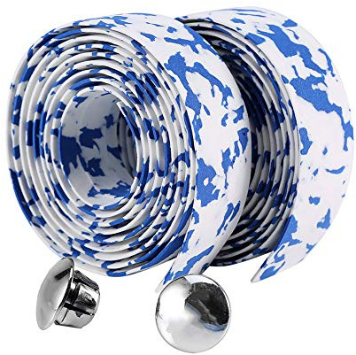 Tyenaza Nastro manubrio colorato per bicicletta antiscivolo Parti per bici da corsa per bici da corsa Cinturino per manubrio 2 tappi per barra(blu+bianco)