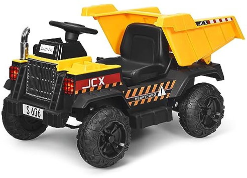 DREAMADE 12V Elektro Traktor mit Heckschaufel, Kindertraktor mit 2,4G Fernbedienung & Licht & Musik & Radio & USB, Aufsitztraktor, Elektrofahrzeug, Kinderfahrzeug, Trettraktor bis 30kg belastbar, Gelb