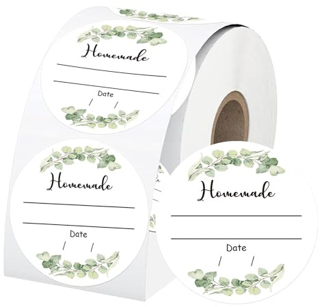 Canning Jar Labels for Mason Jars - 500 Pcs 2 Inch Round Watercolor Green Plant Design | Waterproof Food Storage Labels with Date Lines for Homemade Jam Jelly Pantry Organization