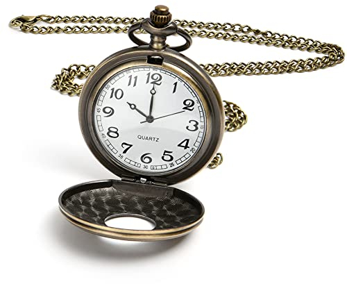 Vicloon Orologio da Tasca, Orologio da Taschino Vintage con Numeri Romani, Al Quarzo da Tasca con Catena, Collana da Taschino per Uomo Donna Regalo di Compleanno Festa del Papà