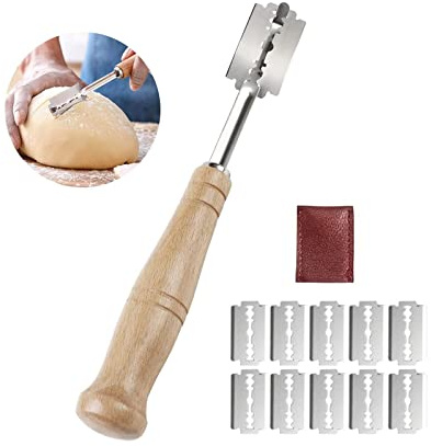 DINGFENG Bread Lame & Scorer, 10PC Sourdough Scoring Blades with Wood Handle, Professional Dough Scoring Tool and Bread Blade for Home Bakers, Storage Case Included