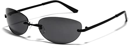 OSAGAMA Retro Ovale Sonnenbrille mit Randlose Linse Metall Rahmen Brille für Damen Herren Outdoor Aktivitäten Schwarz