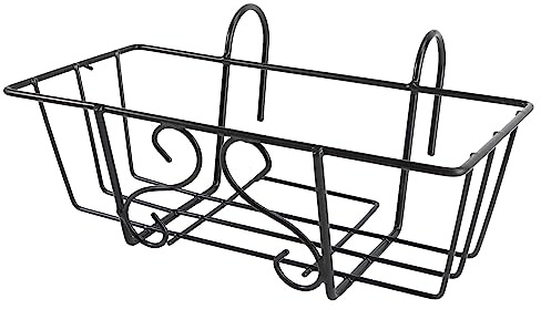 VILLCASE Support de Jardinière Suspendu de Balcon, Noir Support de Pot de Fleurs Suspendu en Métal, Support à Fleurs pour Bureau, Maison, Hôtel (32L x 10.5W x 12H)